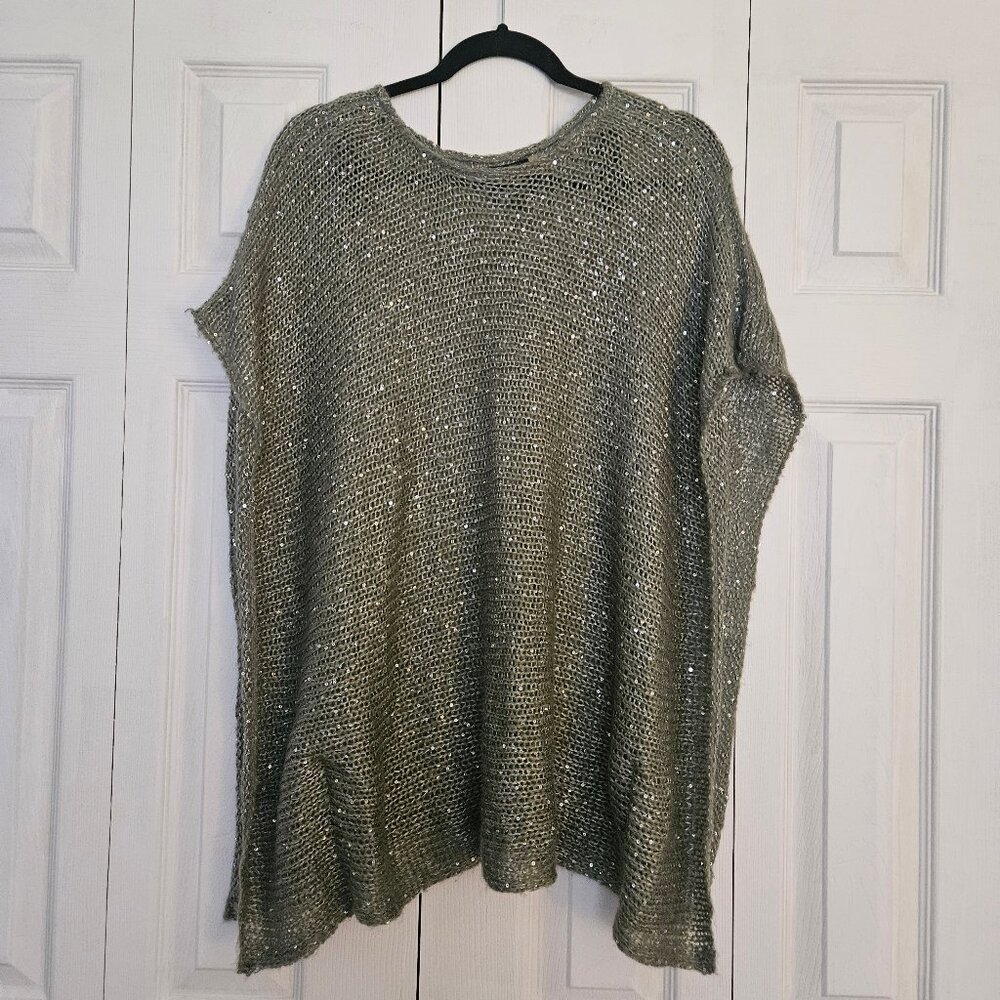 Green Sequin Knitted Poncho